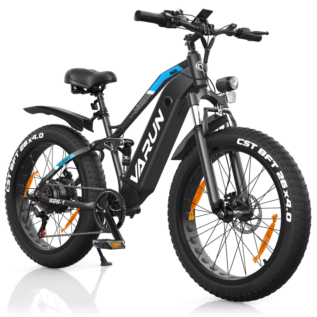 Fat Tire E-Mountainbike Pedelec Vélo électrique tout terrain à suspension complète 90 Nm Batterie amovible longue portée - Varun Ballistic 26'' E-Bike