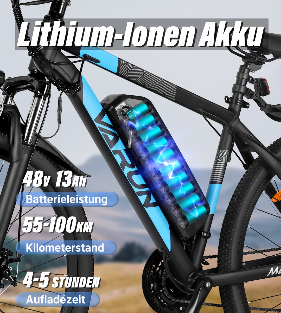 27.5" Wheel 21-Speed Mountain Electric Bike And USB Phone Charging 48V 13Ah 250W/500W Removable Battery Long Range For Adults - Varun Altus-Pro E-Bike