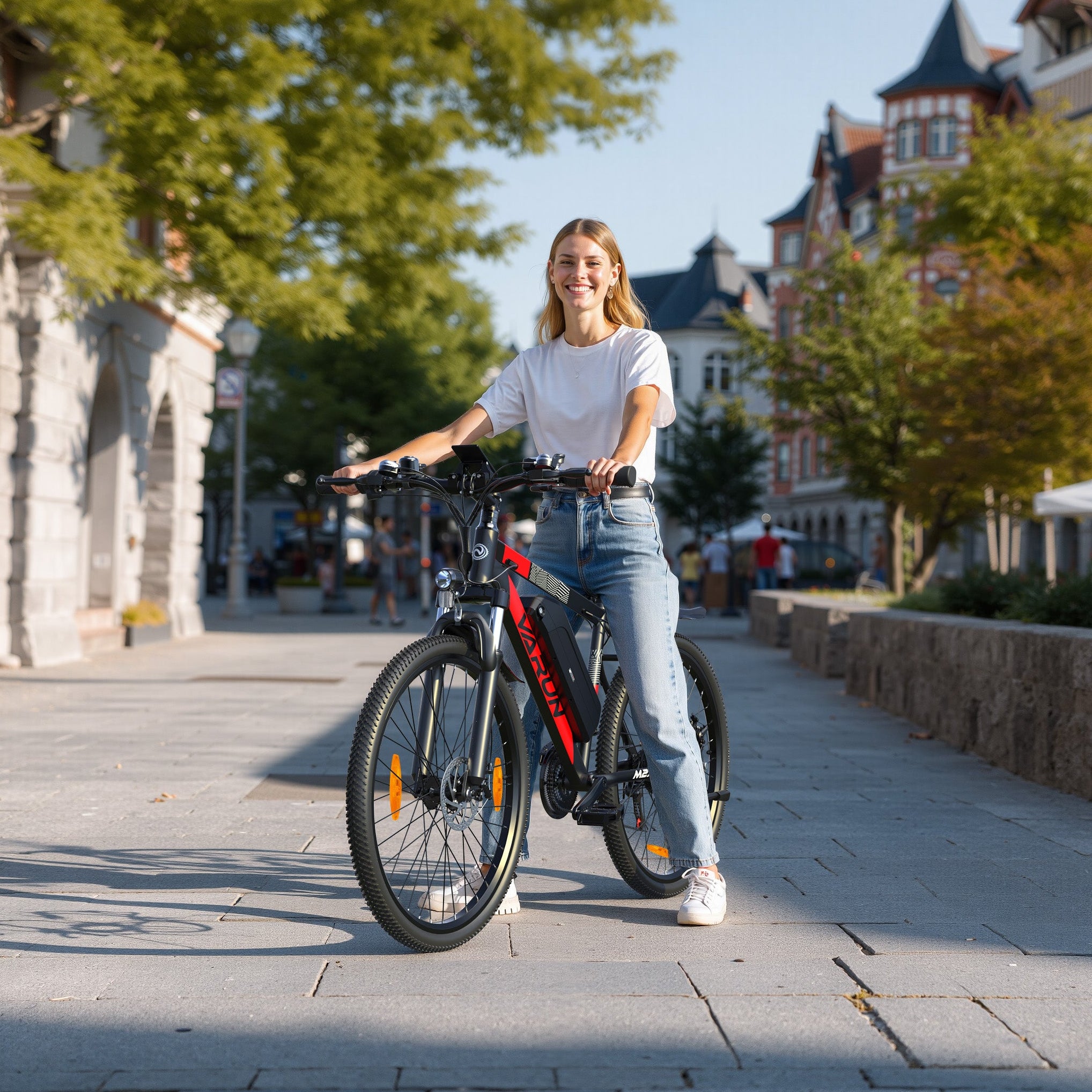 The women ride on the M27-1 ebike